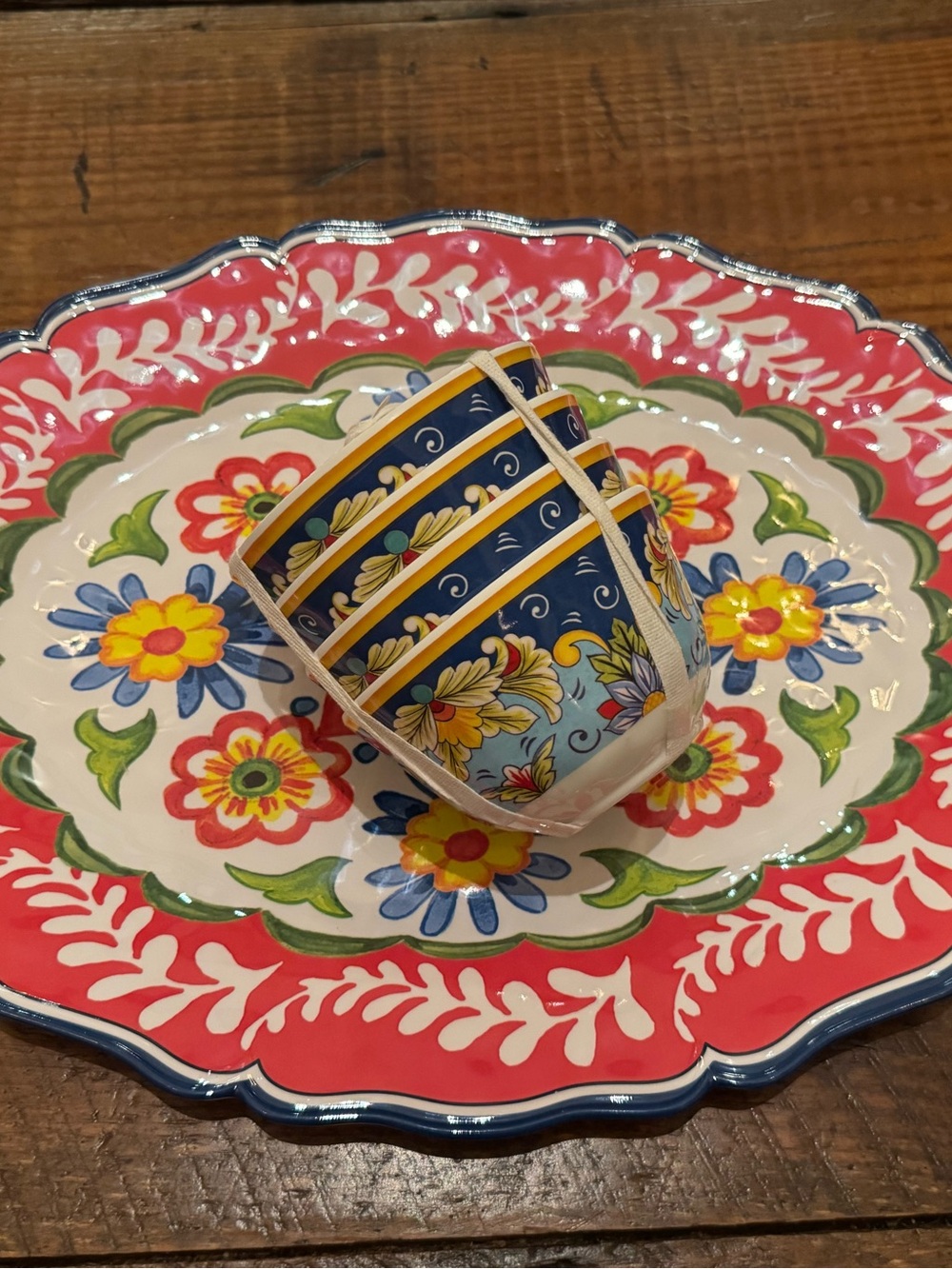 Colorful Floral Serving Platter + 4 Bowls Mediterranean Talavera Style Set